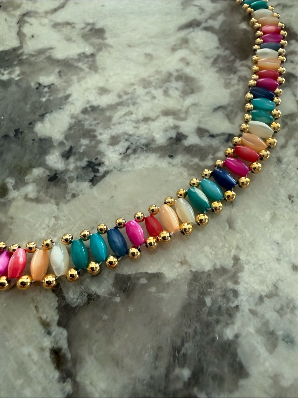 Vintage Multicolor Beaded Gold Tone Accent Necklace 16” - Picture 7 of 7